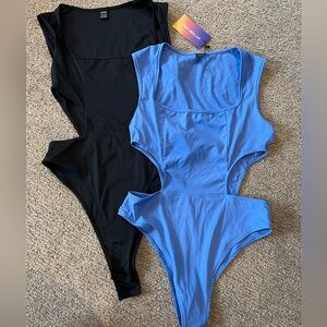 Set of 2 cut out square neck body suits